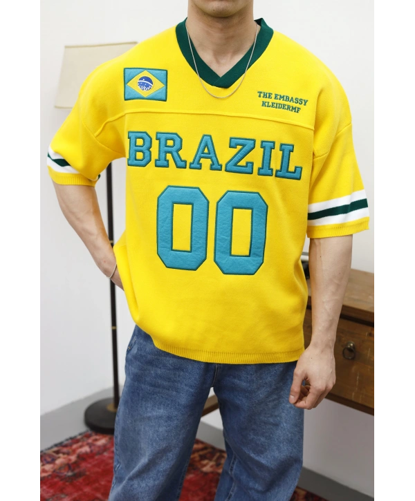 Brazil Nakışlı Oversize Triko T-Shirt