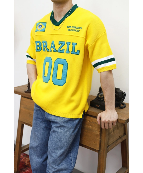 Brazil Nakışlı Oversize Triko T-Shirt