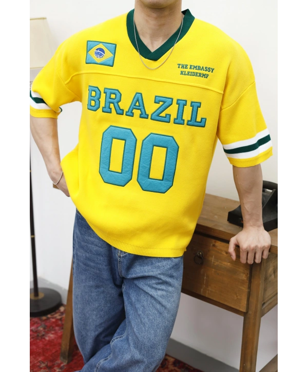 Brazil Nakışlı Oversize Triko T-Shirt