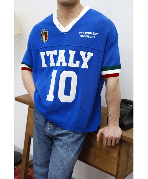 İtaly Nakışlı Oversize Triko T-Shirt