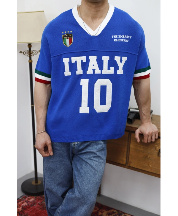 İtaly Nakışlı Oversize Triko T-Shirt