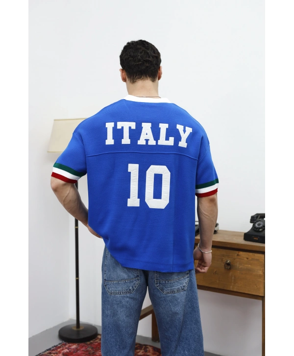 İtaly Nakışlı Oversize Triko T-Shirt