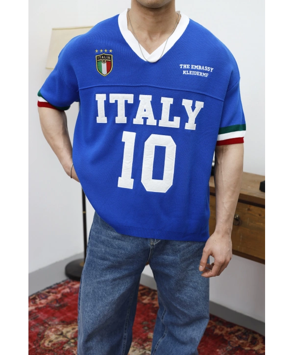 İtaly Nakışlı Oversize Triko T-Shirt