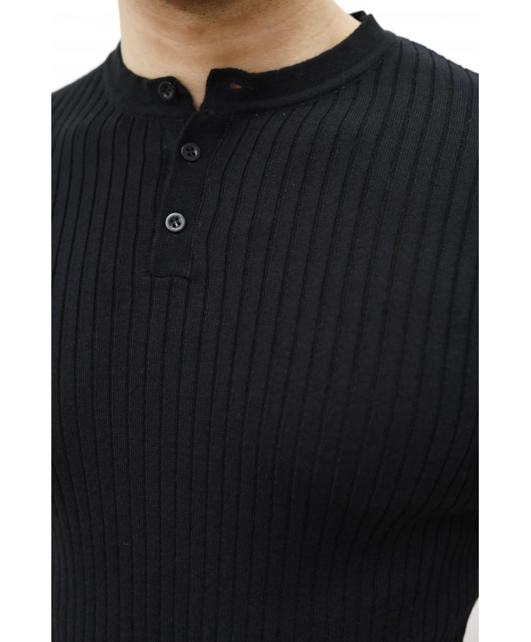 TRİKO HAKİM YAKA DÜĞMELİ SİYAH T-SHİRT