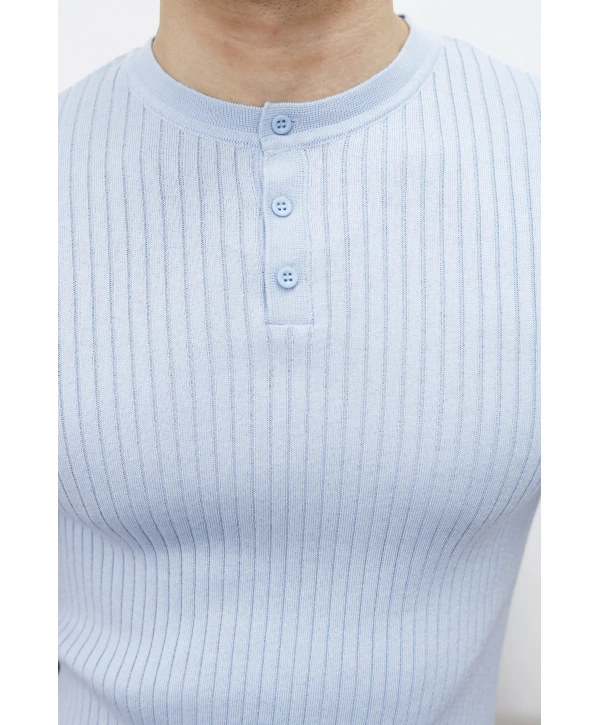 TRİKO HAKİM YAKA DÜĞMELİ BEBE MAVİSİ T-SHİRT