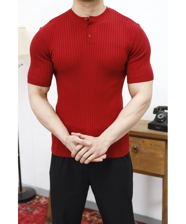 TRİKO HAKİM YAKA DÜĞMELİ KIRMIZI T-SHİRT