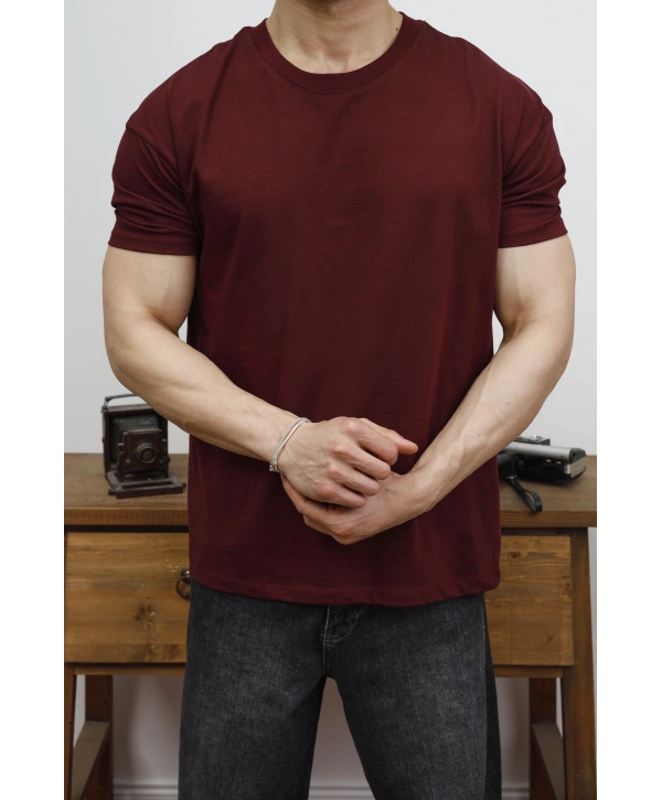 OVERSİZE BORDO RENK KOLLAR DAR KESİM T-SHİRT
