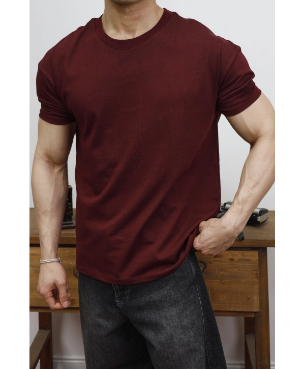 OVERSİZE BORDO RENK KOLLAR DAR KESİM T-SHİRT
