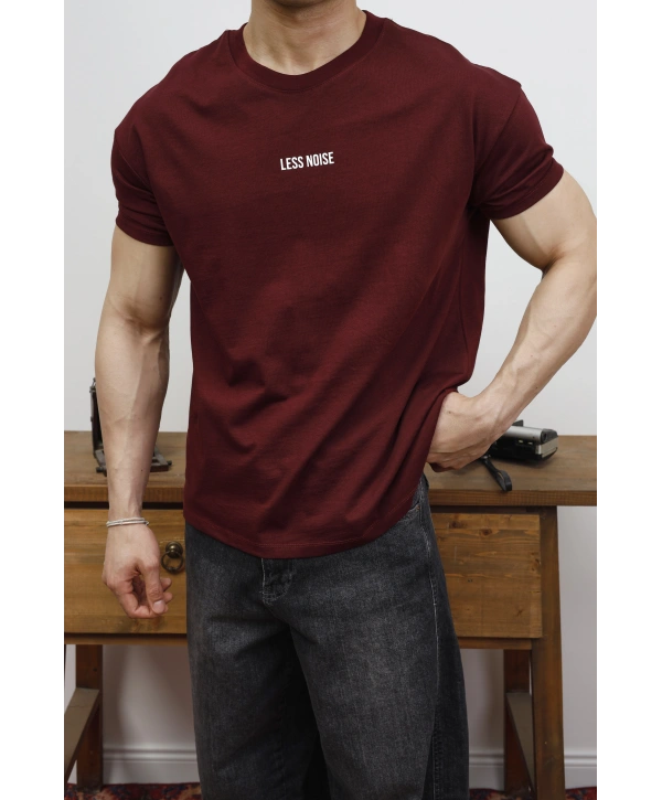 OVERSİZE LES NOİSE BASKI BORDO KOLLAR DAR KESİM T-SHİRT