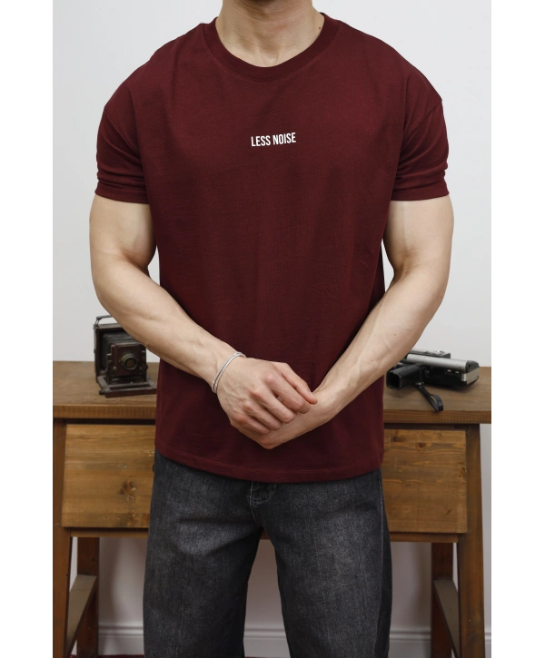 OVERSİZE LES NOİSE BASKI BORDO KOLLAR DAR KESİM T-SHİRT