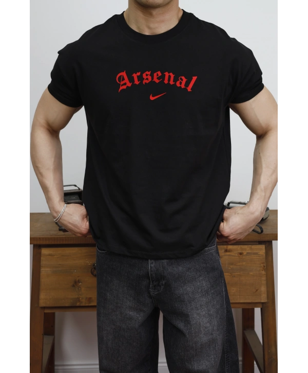 OVERSİZE ARSENAL BASKI SİYAH KOLLAR DAR KESİM T-SHİRT