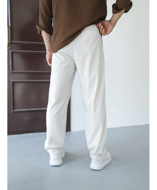 BAGGY PİLELİ BEYAZ KUMAŞ PANTOLON