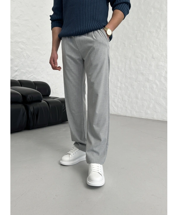 BAGGY PİLELİ GRİ KUMAŞ PANTOLON