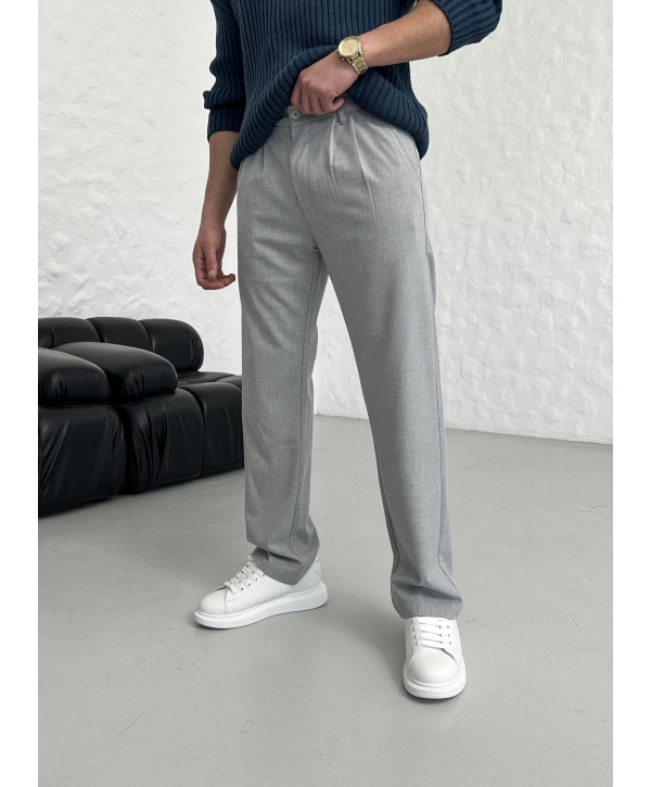 BAGGY PİLELİ GRİ KUMAŞ PANTOLON