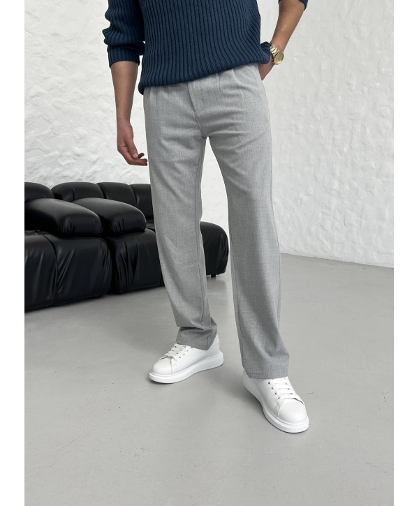 BAGGY PİLELİ GRİ KUMAŞ PANTOLON