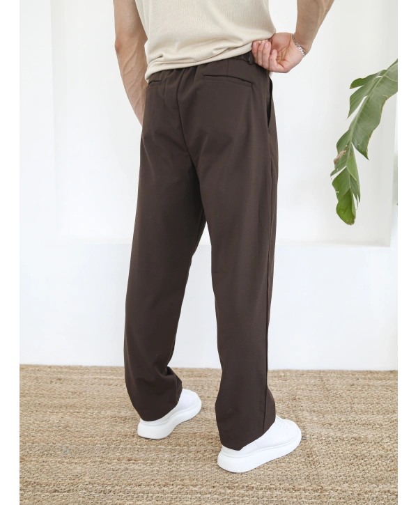 BAGGY PİLELİ KAHVERENGİ KUMAŞ PANTOLON