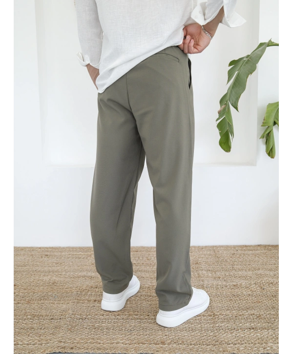 BAGGY PİLELİ HAKİ KUMAŞ PANTOLON