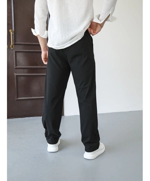 BAGGY PİLELİ SİYAH KUMAŞ PANTOLON