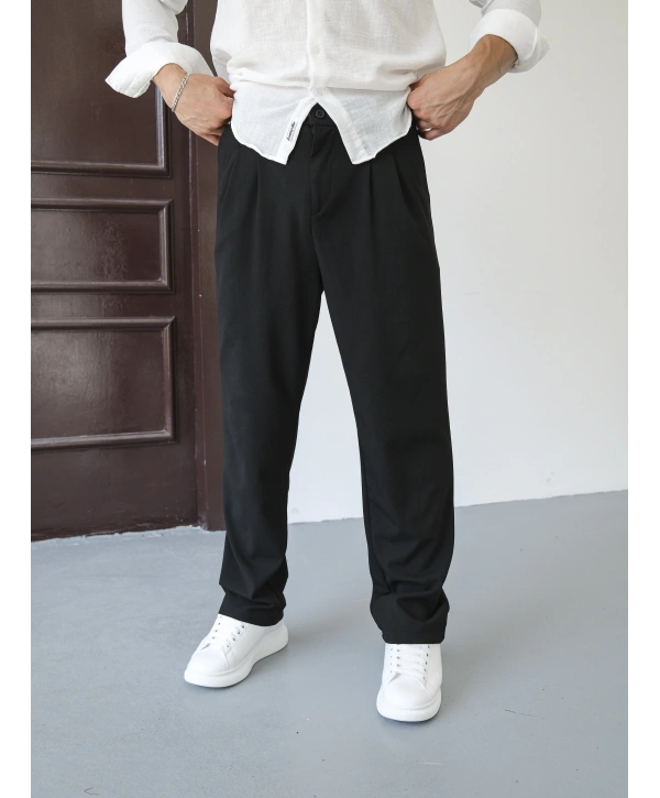 BAGGY PİLELİ SİYAH KUMAŞ PANTOLON