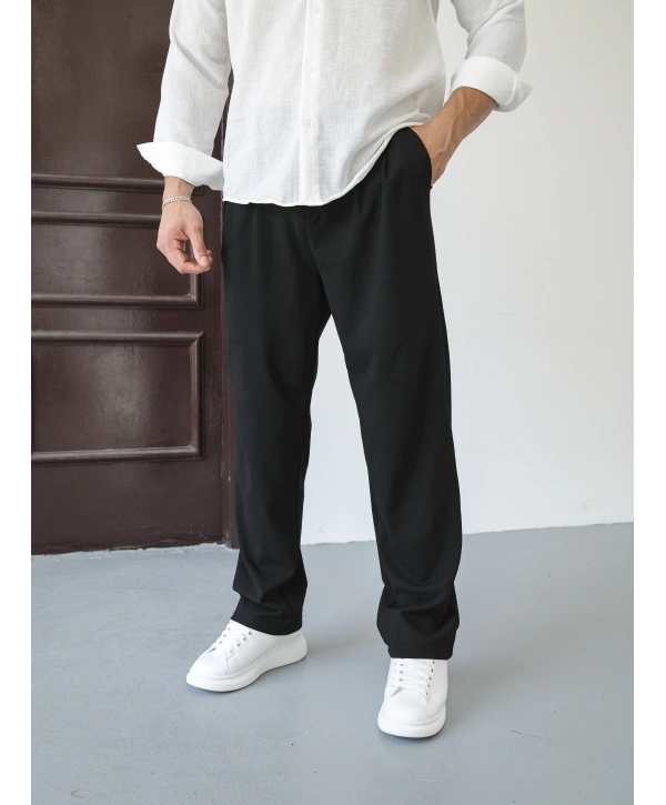 BAGGY PİLELİ SİYAH KUMAŞ PANTOLON