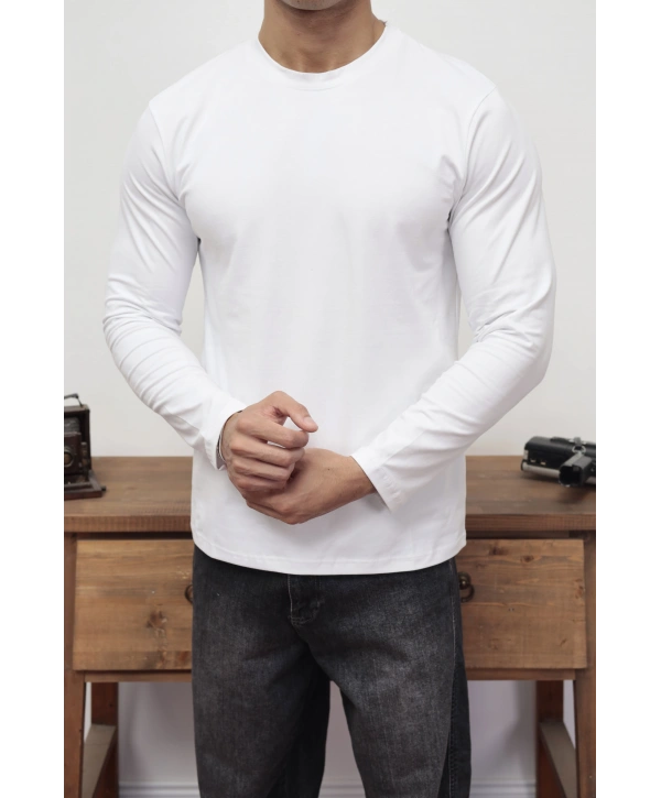 KOLLAR DAR KESİM BEYAZ UZUN KOL SWEAT