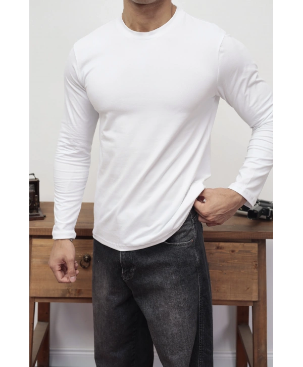 KOLLAR DAR KESİM BEYAZ UZUN KOL SWEAT