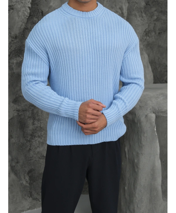 Erkek Bebe Mavisi Triko Örme Kazak