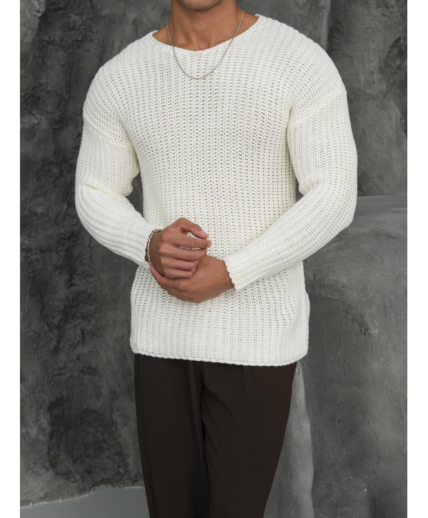Kalın Örgü Oversize Triko Kazak Beyaz