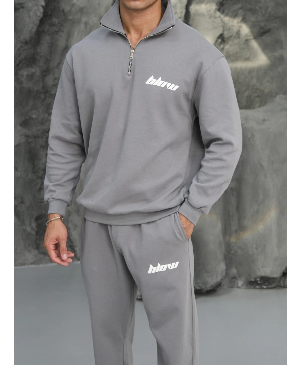 Erkek Gri Fermuar Yaka Eşofman Takımı