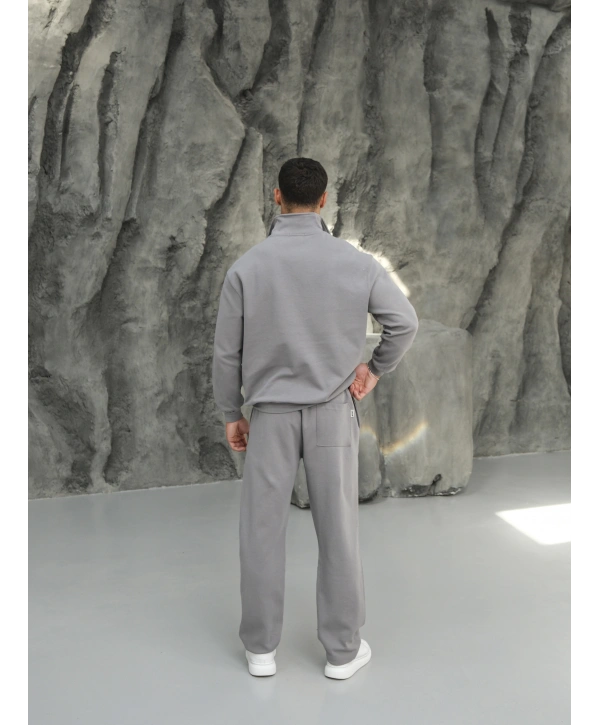 Erkek Gri Fermuar Yaka Eşofman Takımı