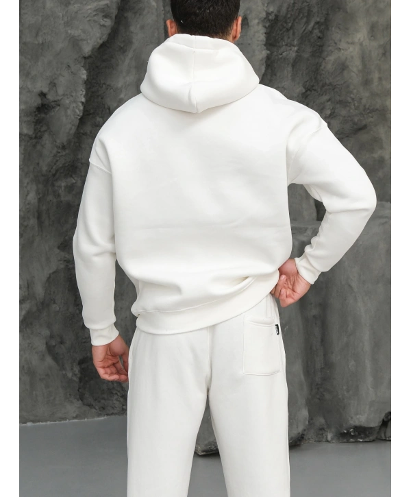 Erkek Beyaz Kapüşonlu Hoodie Sweatshirt