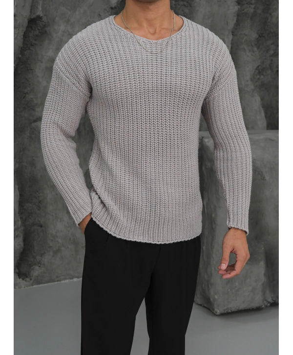 Kalın Örgü Oversize Triko Kazak Gri