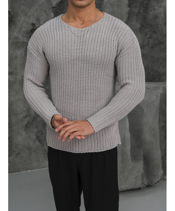 Kalın Örgü Oversize Triko Kazak Gri