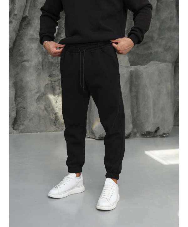 Erkek Siyah Fermuar Yaka Jogger Eşofman Takımı