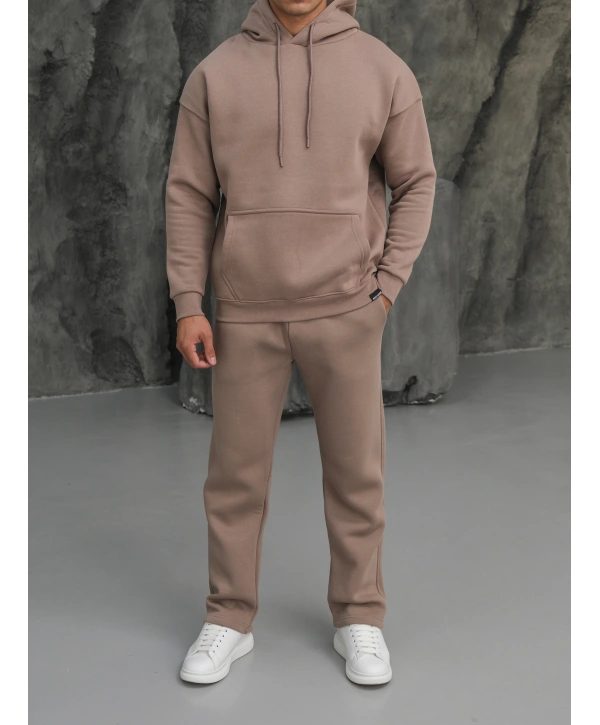 Erkek Vizon Hoodie Eşofman Takımı