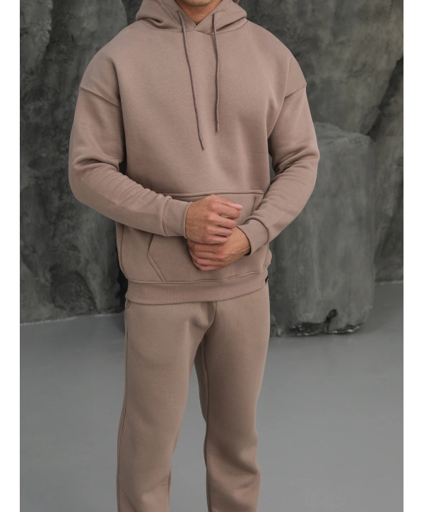 Erkek Vizon Hoodie Eşofman Takımı