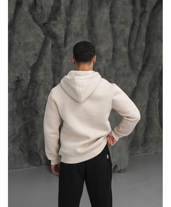 Erkek Bej Kapüşonlu Fermuarlı Sweatshirt