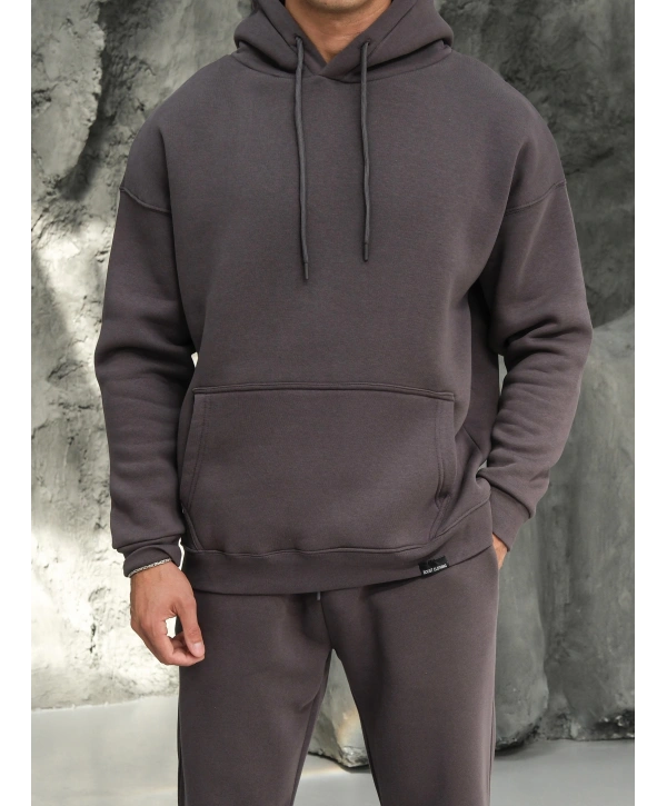 Erkek Füme Kapüşonlu Hoodie Sweatshirt