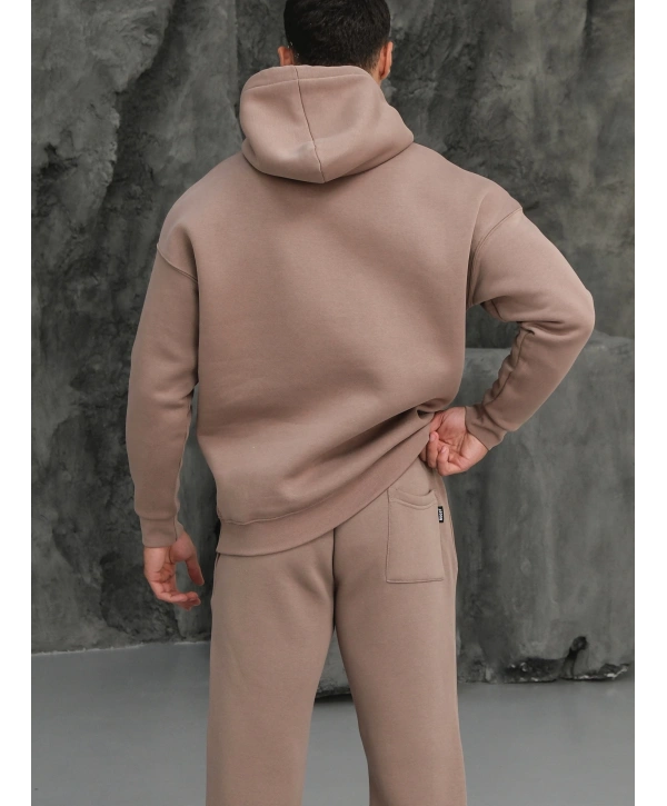 Erkek Vizon Kapüşonlu Hoodie Sweatshirt