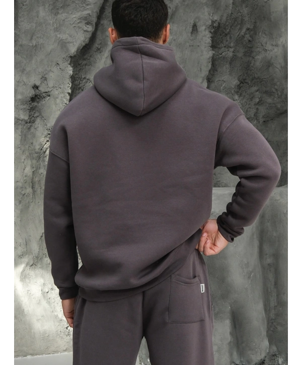 Erkek Füme Kapüşonlu Hoodie Sweatshirt