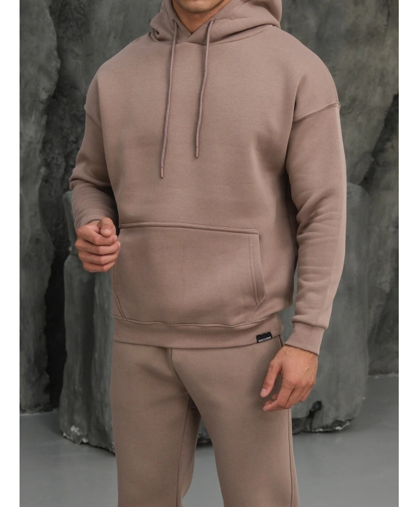 Erkek Vizon Kapüşonlu Hoodie Sweatshirt