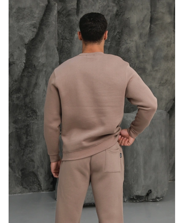 Erkek Vizon Oversize Kollar Dar Kesim Basic Sweatshirt