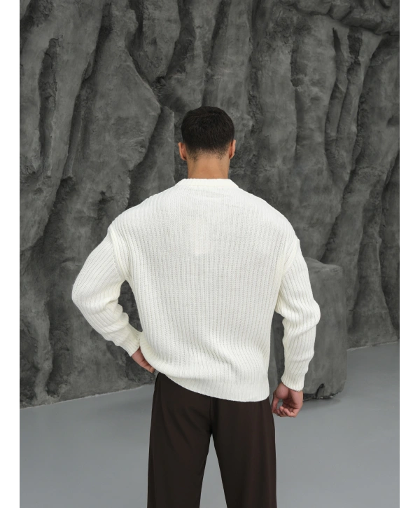 Erkek Beyaz Triko Örme Kazak
