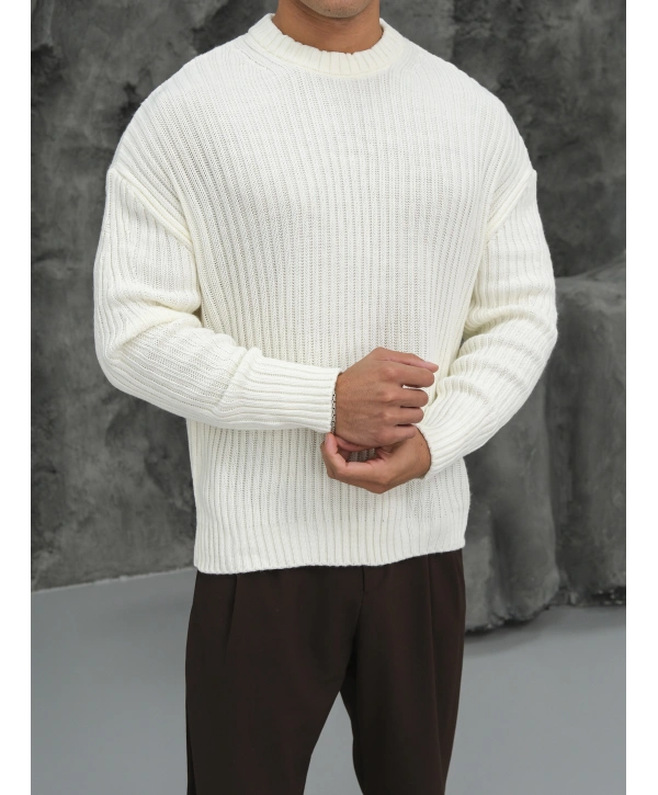 Erkek Beyaz Triko Örme Kazak