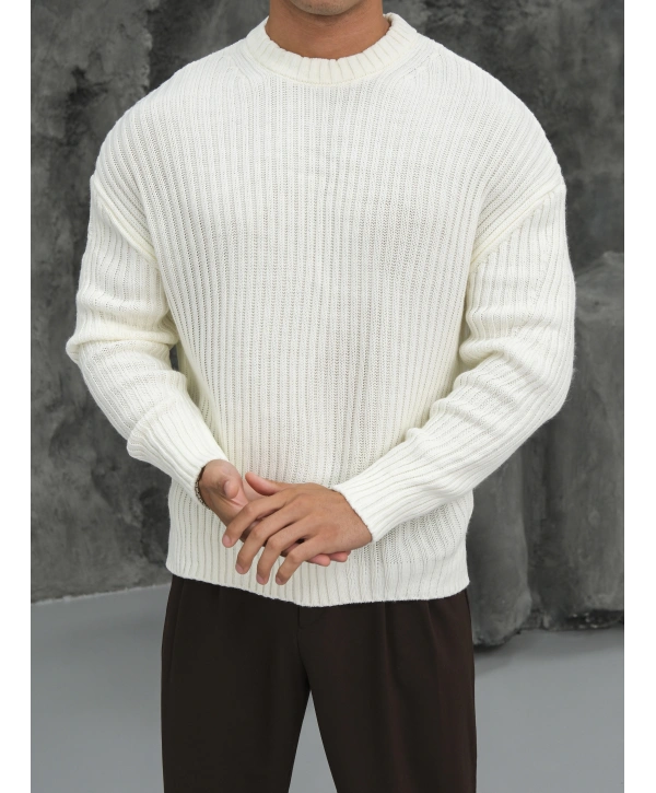 Erkek Beyaz Triko Örme Kazak