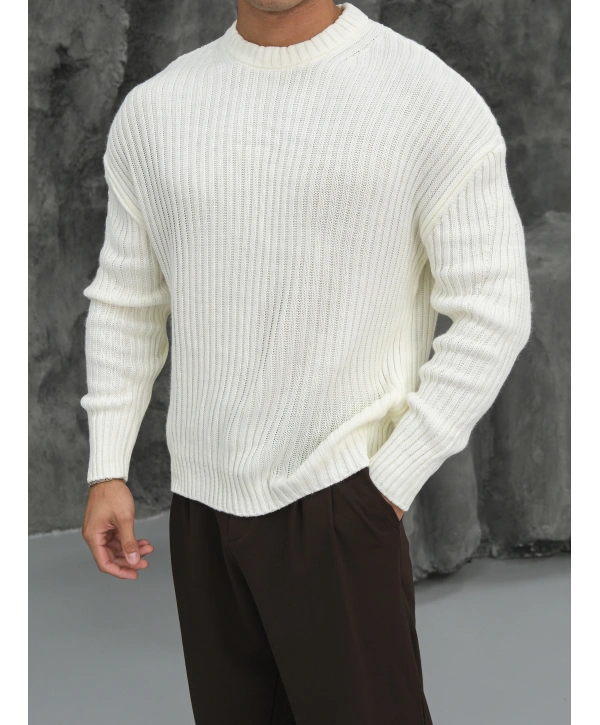 Erkek Beyaz Triko Örme Kazak