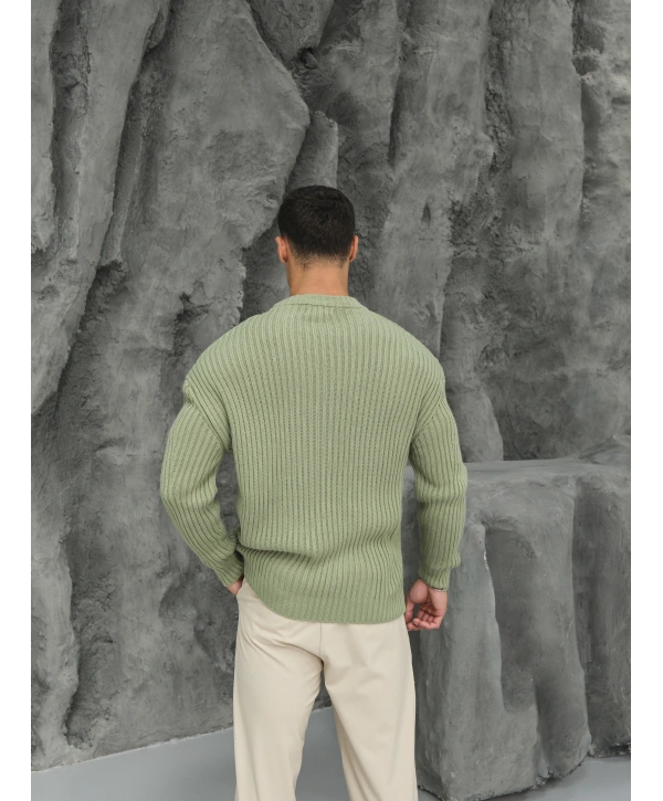 Erkek Fıstık Yeşili Triko Örme Kazak