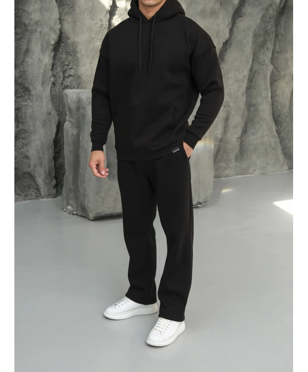Erkek Siyah Hoodie Eşofman Takımı