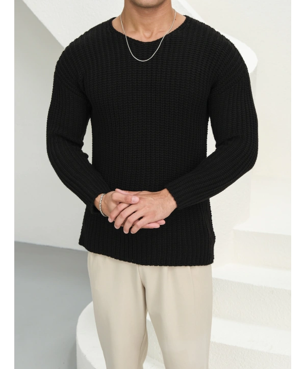 Kalın Örgü Oversize Triko Kazak Siyah