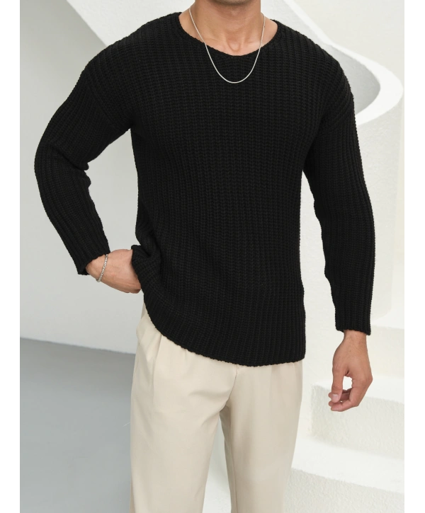 Kalın Örgü Oversize Triko Kazak Siyah